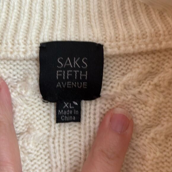 Saks Fifth Avenue Women Ivory quarter Zip Up Cable Knit wool blend Sweater XL - Picture 6 of 9